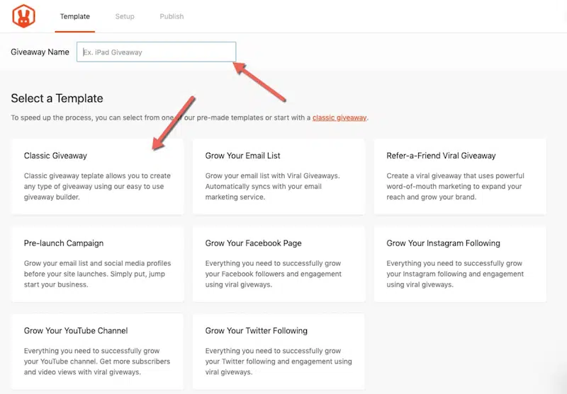 Example of competition templates - Rafflepress