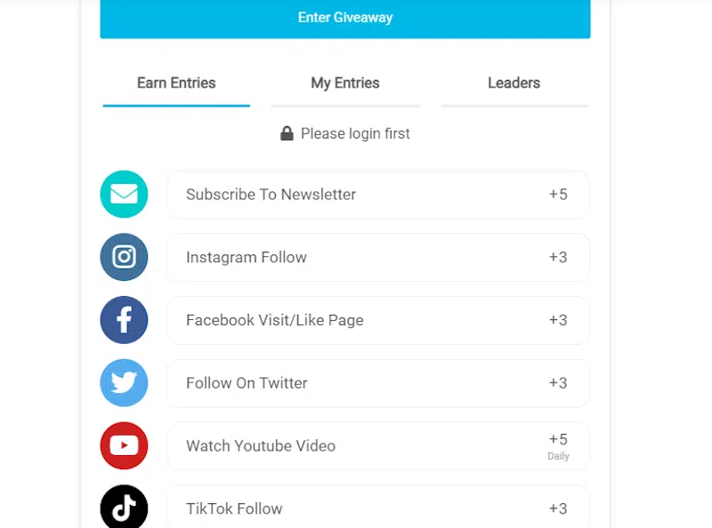 Example of contest by communication channels - source: SweepWidget